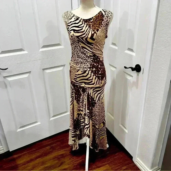 Umgee mixed animal print, maxi dress.  Sleeveless w high cut front, cut out back - Picture 1 of 8